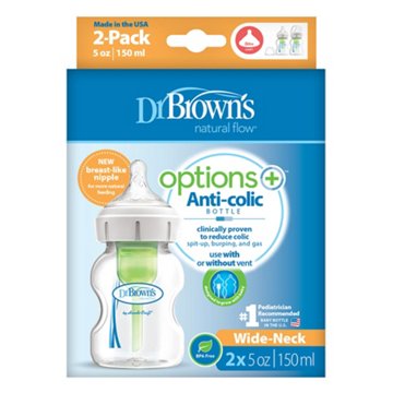 Dr. Brown's Options+ Anti-Colic Wide-Neck 5 oz Bottles, 2 ct