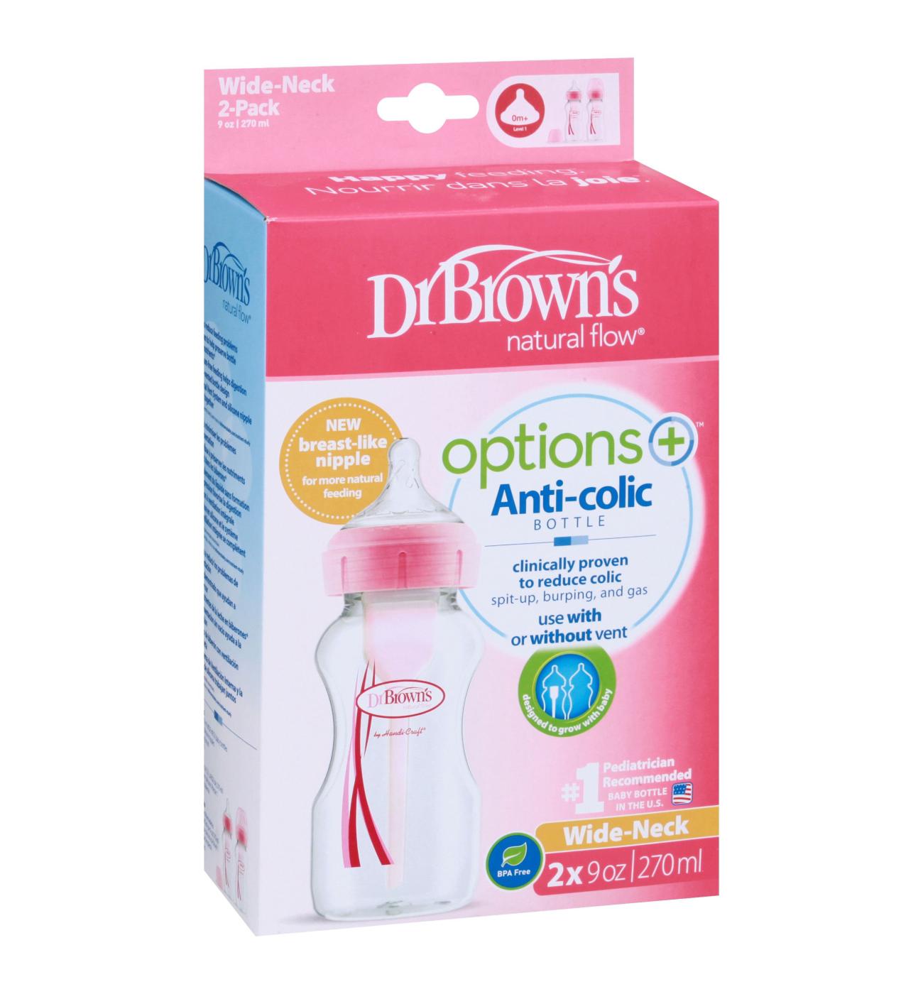 Dr. Brown's Options+ Anti-Colic Wide-Neck Pink 9 oz Bottles; image 1 of 2