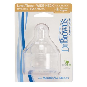 Dr. Brown's Natural Flow Level Three Wide-Neck Silicone Nipples (6+ Months), 2 ct
