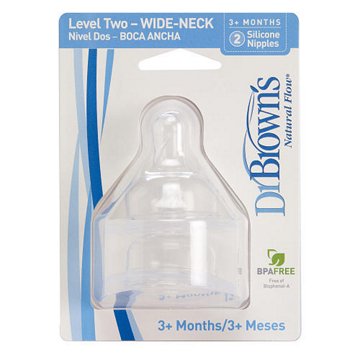 Dr. Brown's Natural Flow Level Two Wide-Neck Silicone Nipples (3+ Months), 2 ct