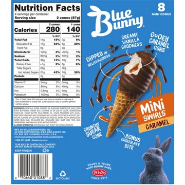 Blue Bunny Mini Swirls Caramel Ice Cream Cones, 8 ct