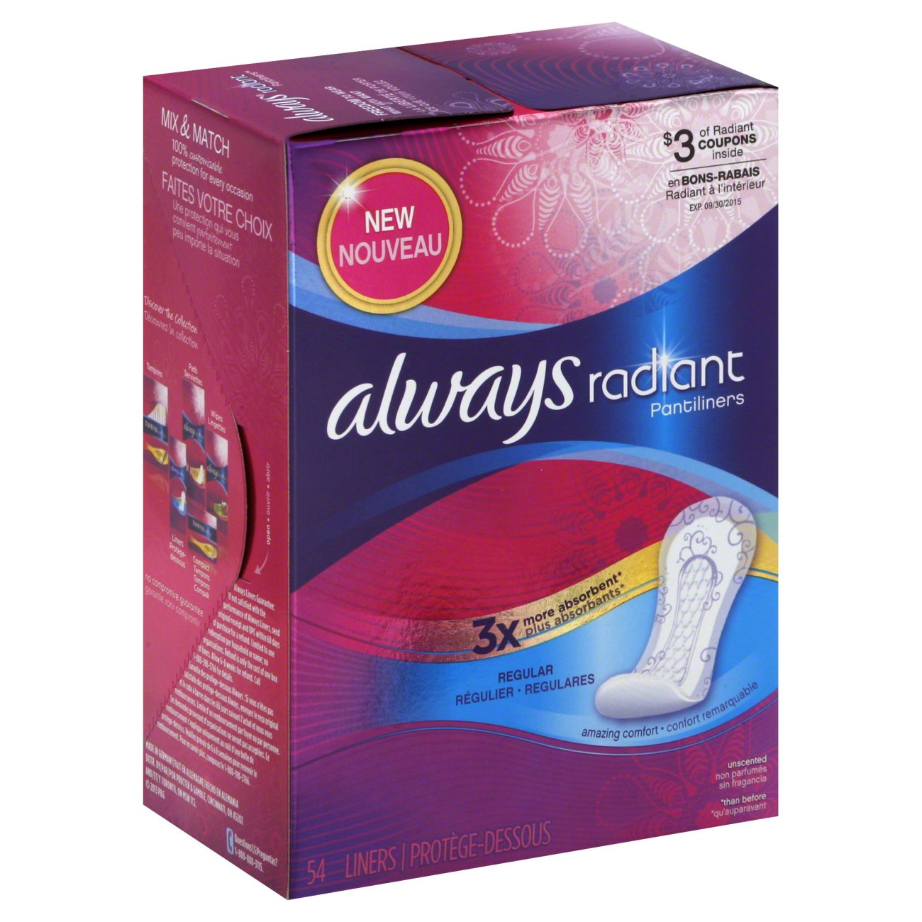 Always Radiant Regular Unscented Pantiliners Shop Feminine Care at HEB