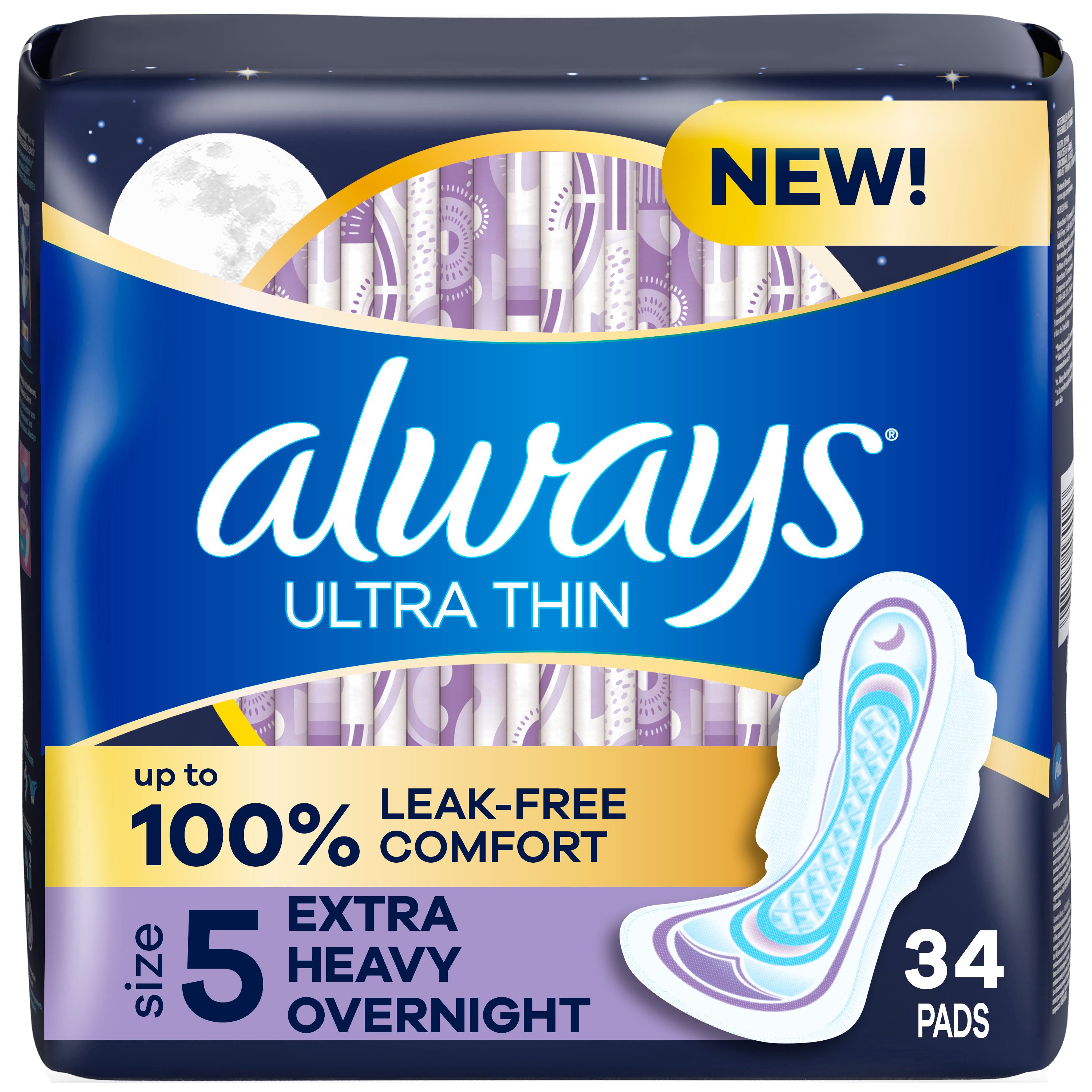 Always Maxi Overnight Pads with Wings, Size 5, Extra Heavy