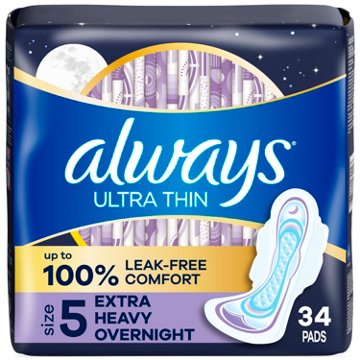 Always Ultra Thin Extra Heavy Overnight Pads - Size 5, 34 ct