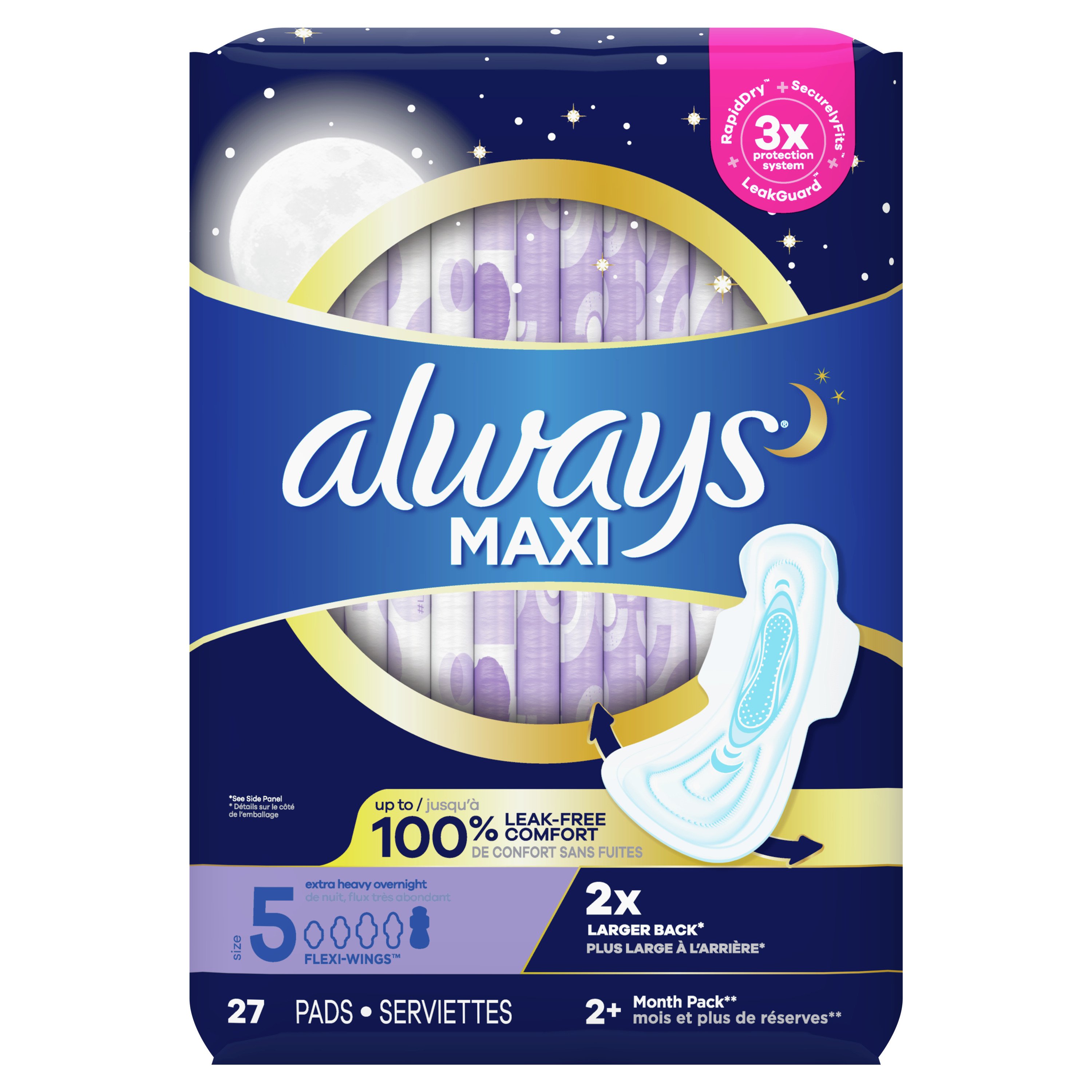 Always Maxi Size 5 Extra Heavy Overnight Pads with Wings Unscented ...