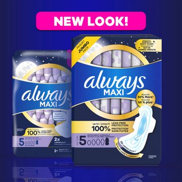 Always Maxi Pads Overnight Absorbency Unscented with Wings Size 5, 27 ct