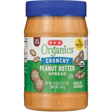 H-E-B Organics 7g Protein Crunchy Peanut Butter, 18 oz