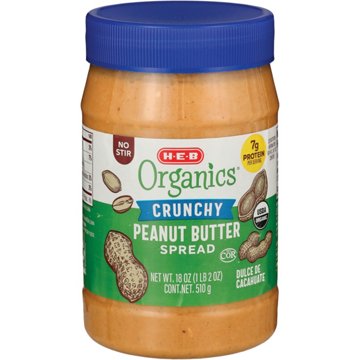 H-E-B Organics 7g Protein Crunchy Peanut Butter, 18 oz