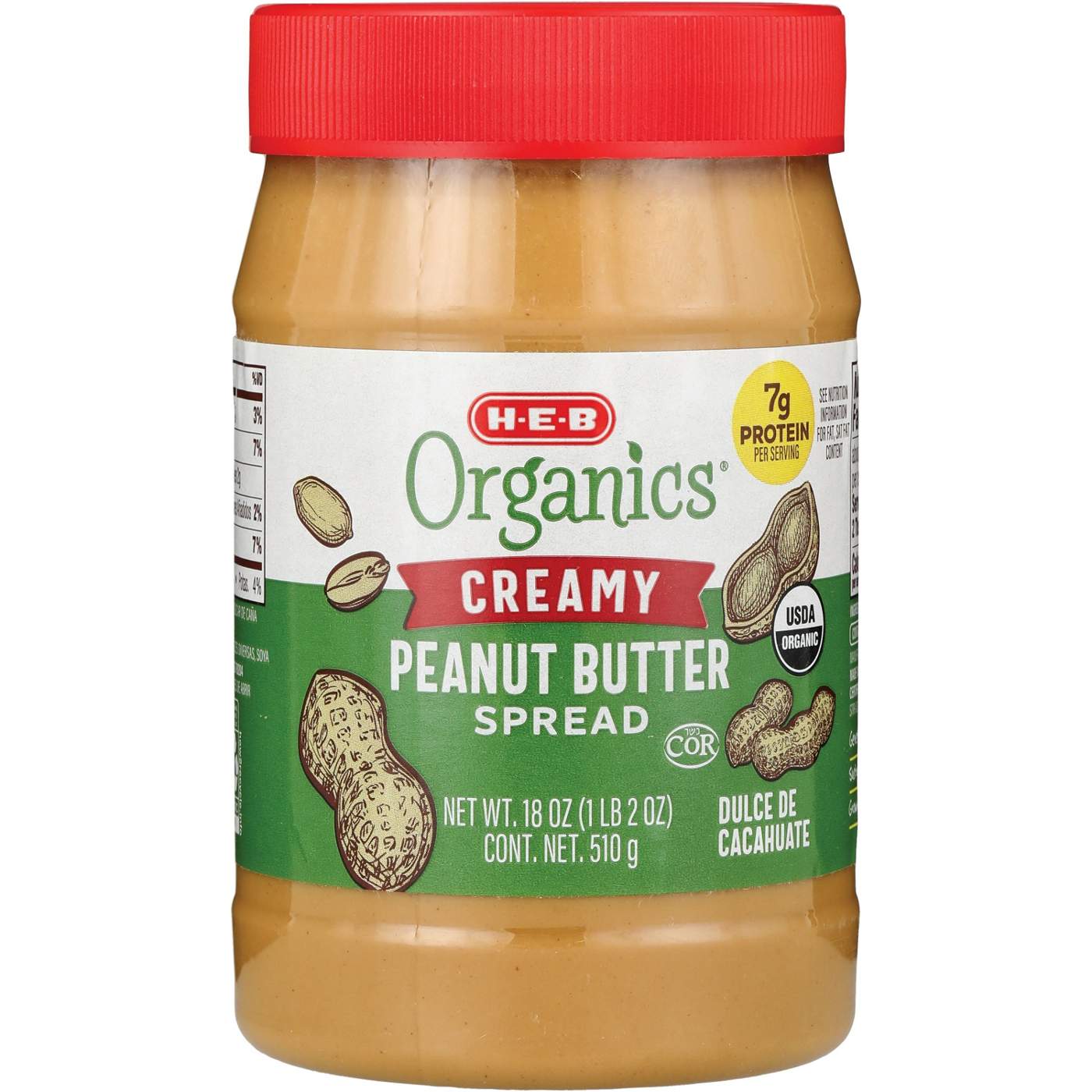 H-E-B Organics 7g Protein Creamy Peanut Butter Spread; image 1 of 3