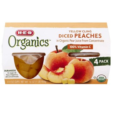 H-E-B Organics Diced Yellow Cling Peach Snack Bowls, 4 pk