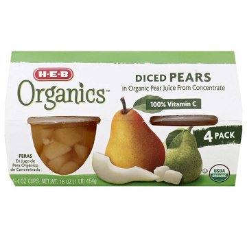 H-E-B Organics Diced Pear Bowls, 4 ct