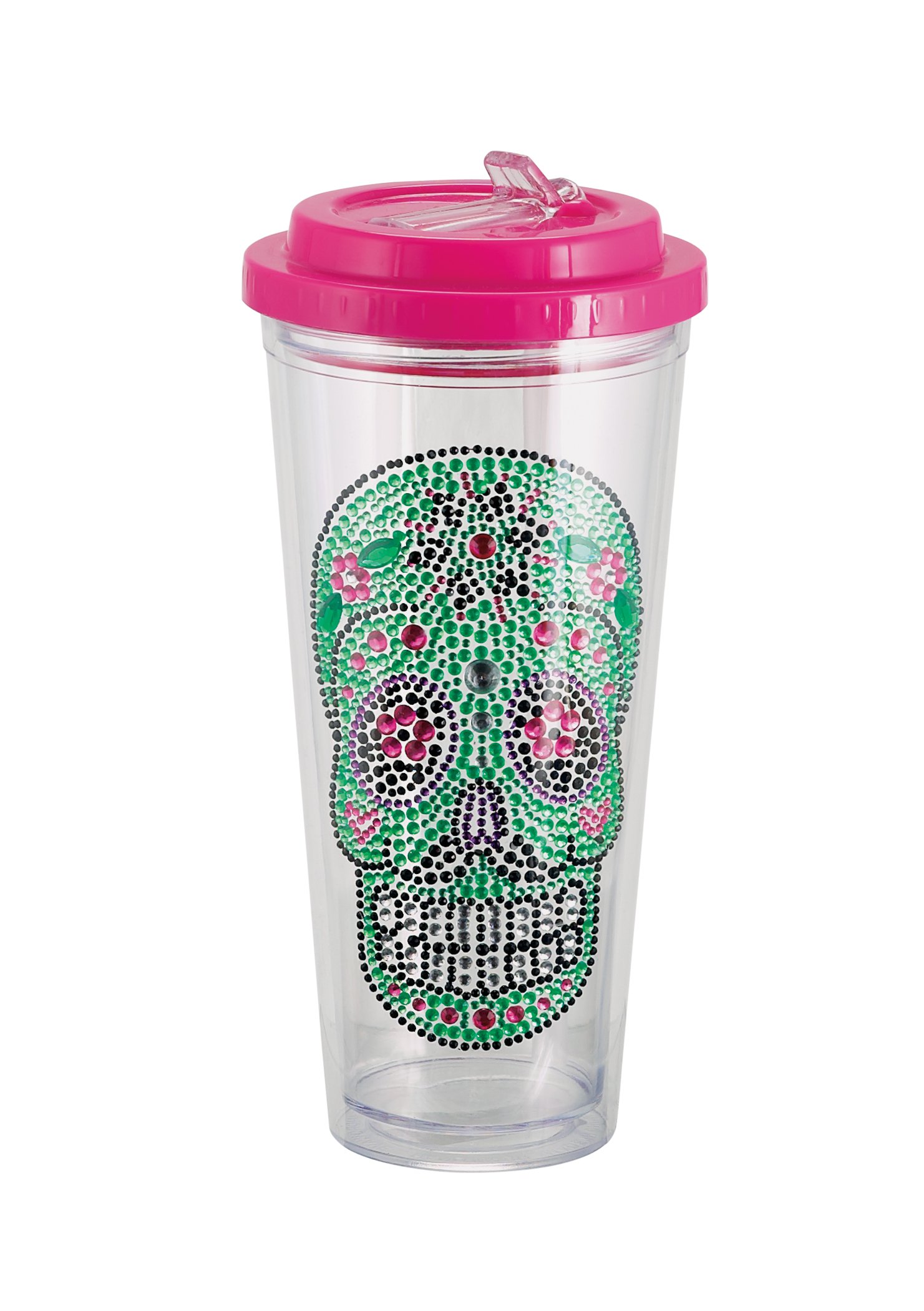 Gourmet Home Products Flip Straw Bling Skull Tumbler