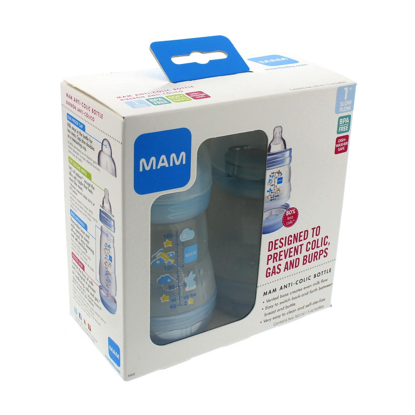 MAM Easy Start Anti-Colic Slow Flow Bottles 5 oz (4-Count) Gray and Blue