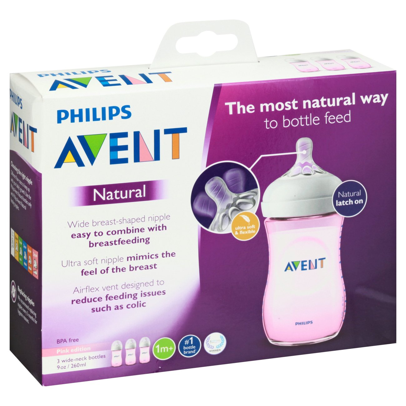 3 Count Philips AVENT BPA Free Natural Feeding 9 oz Bottle 1M+ 2 Pack 