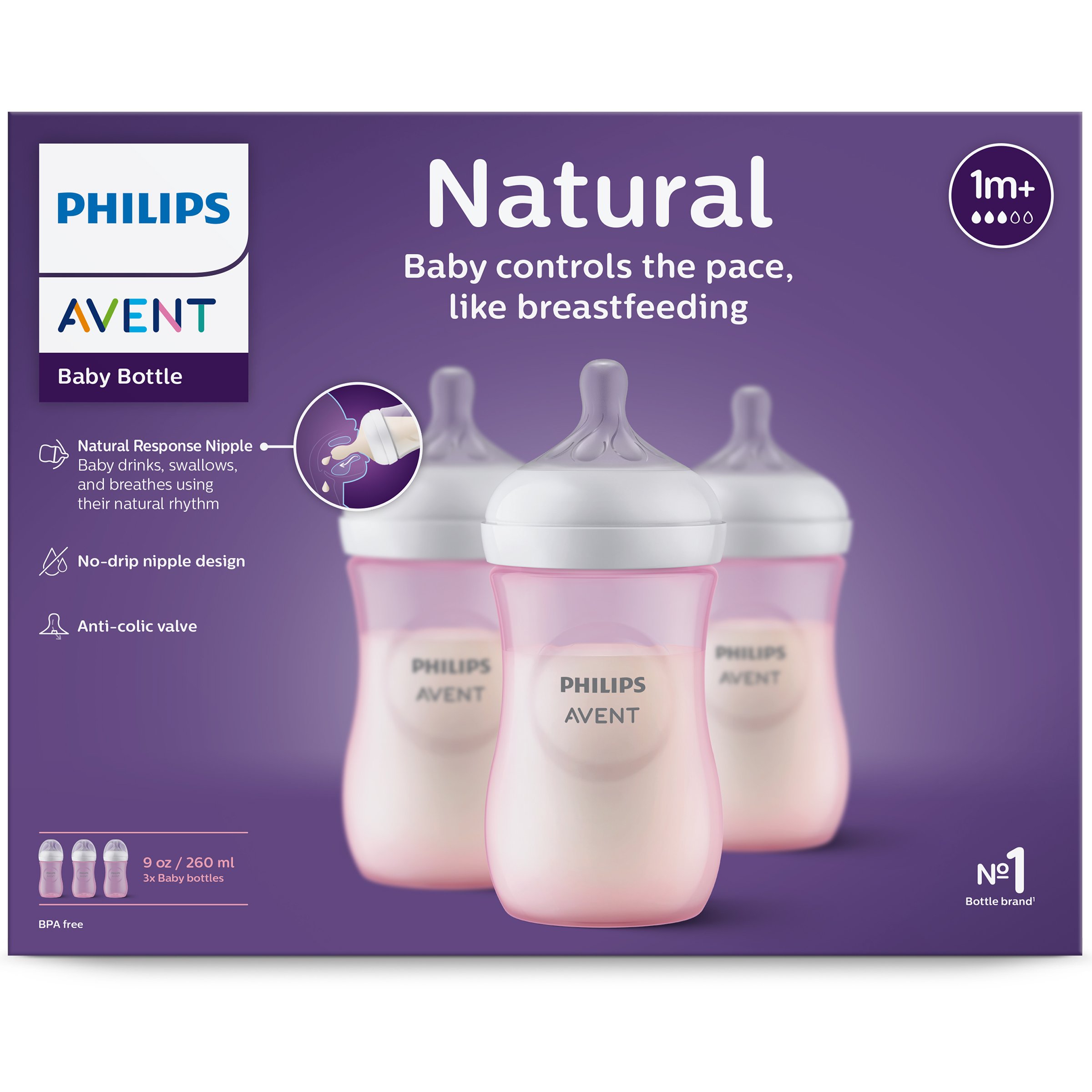 Avent Natural Feeding 1M+ 9 oz Bottles 