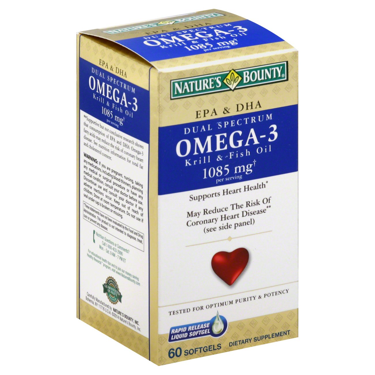 Nature's Bounty Dual Spectrum Omega-3 Krill and Fish Oil 1085 mg ...