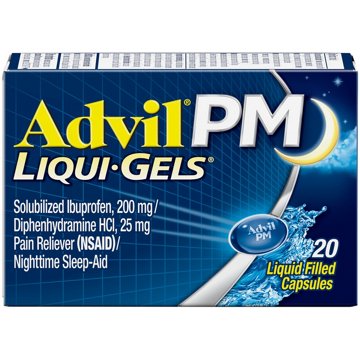 Advil PM Liqui-Gels Pain Reliever and Nighttime Sleep Aid, Ibuprofen for Pain Relief and Diphenhydramine HCL for a Sleep Aid