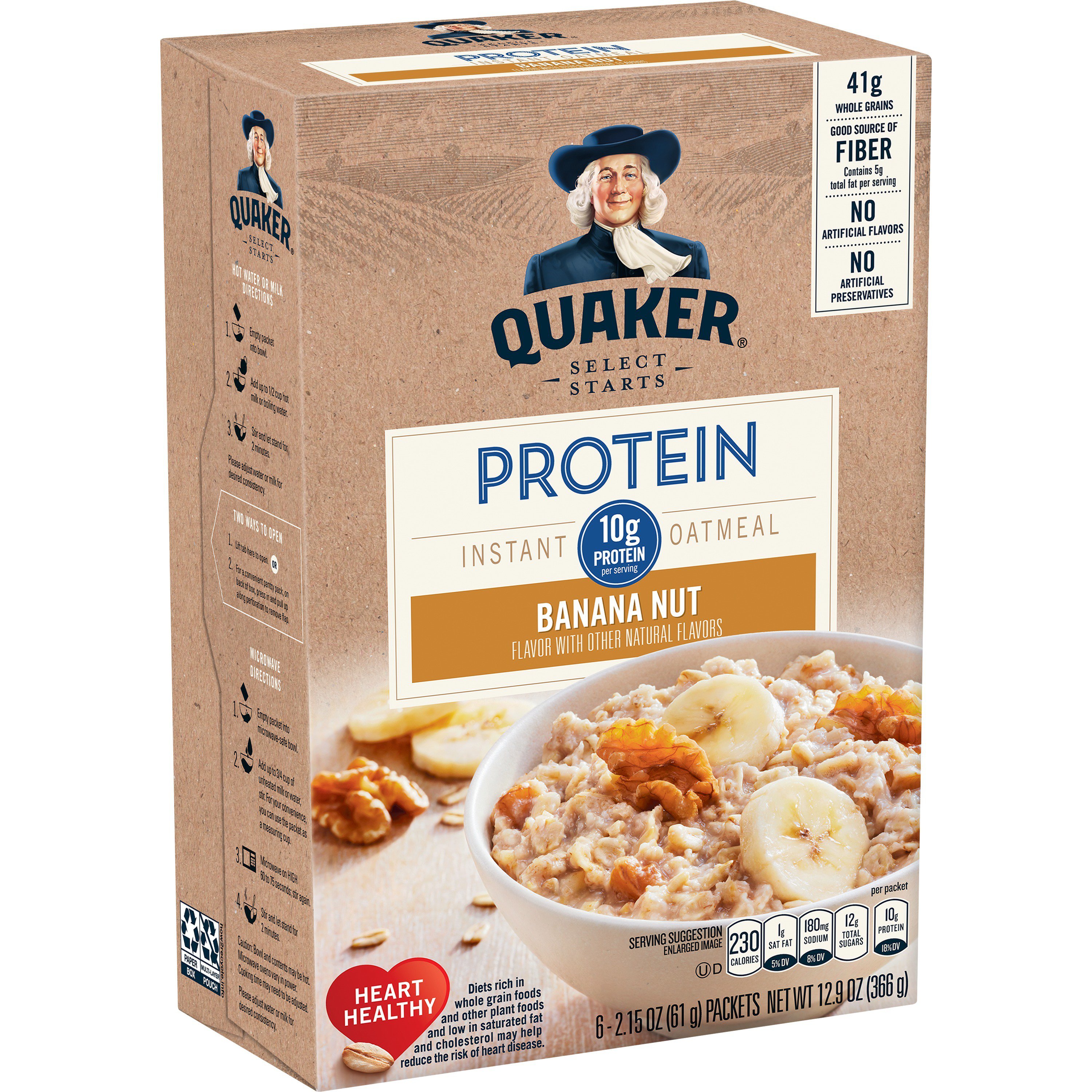 Quaker Select Starts Protein Banana Nut Instant Oatmeal Shop Oatmeal Hot Cereal At H E B