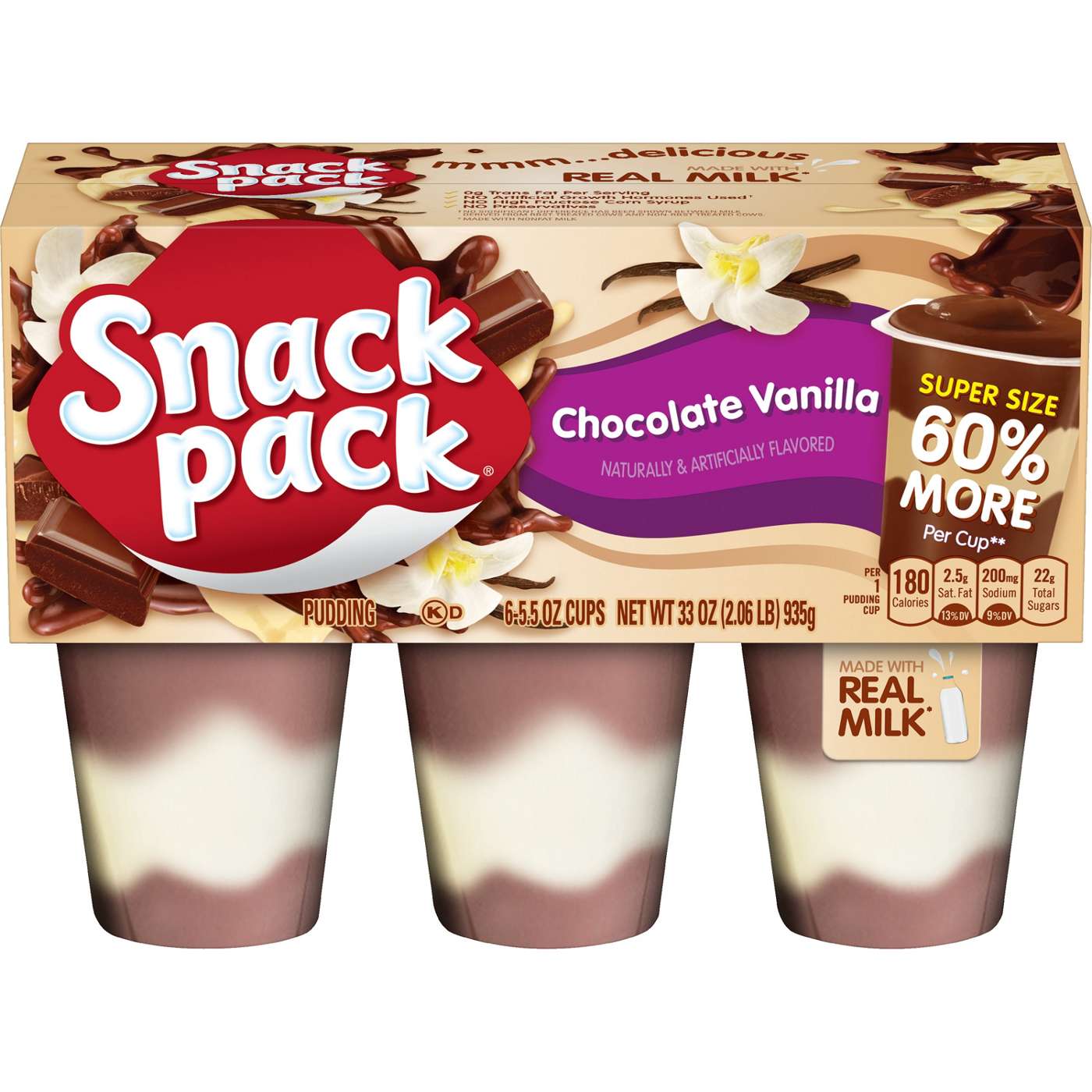 Snack Pack Super Size Chocolate Vanilla Pudding Cups; image 1 of 7