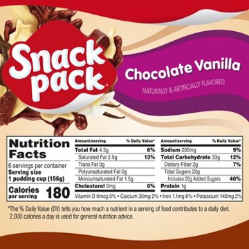 Snack Pack Super Size Chocolate Vanilla Pudding Cups, 6 ct