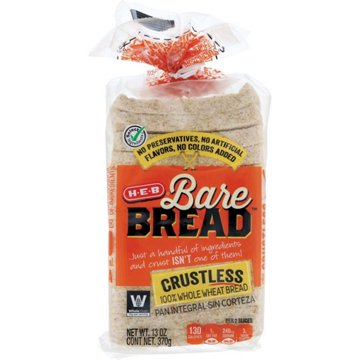 H-E-B Bare Bread Crustless Whole Wheat Sliced Bread, 13 oz