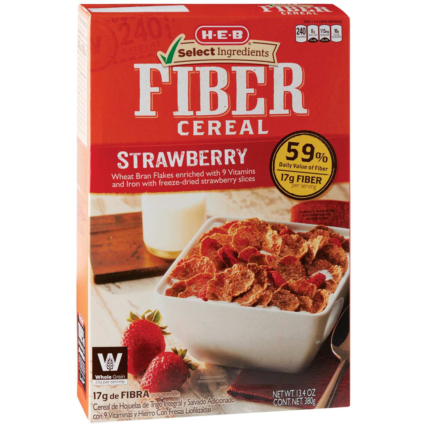H-E-B Wheat Bran Flakes Fiber Cereal - Strawberry; image 1 of 2