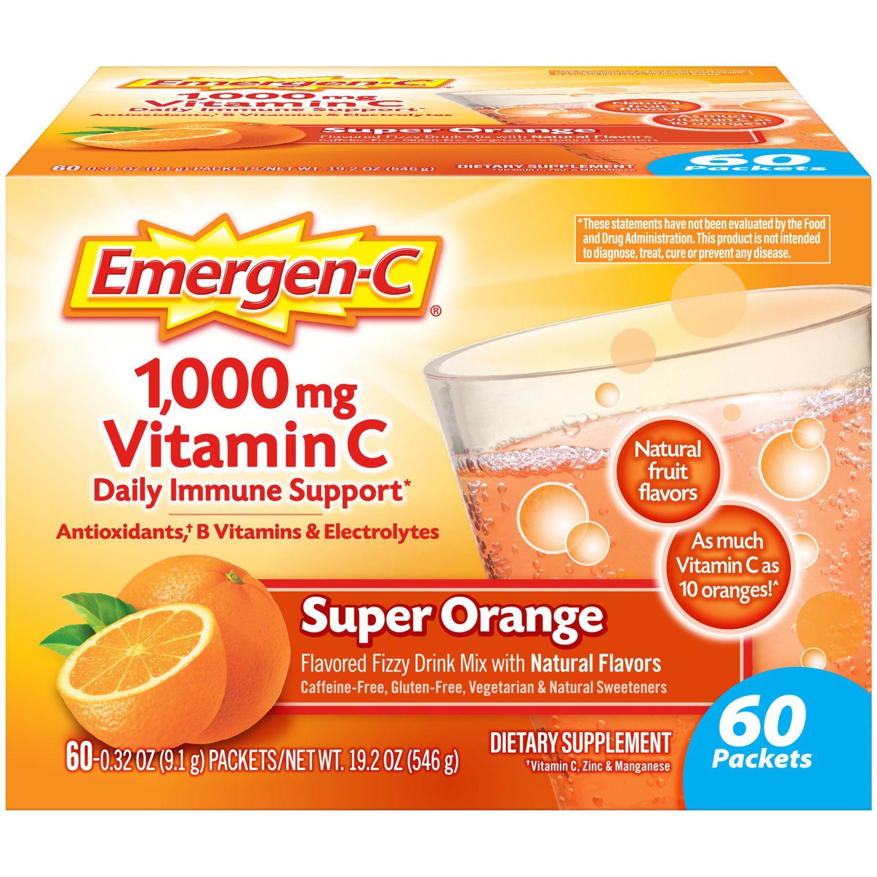 Emergen C Vitamin C 1000mg Powder Super Orange Flavor Shop Vitamins A Z At H E B
