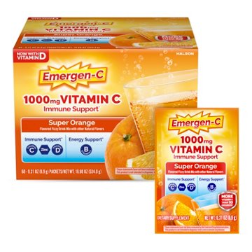 Emergen-C 1000mg Vitamin C Powder for Daily Immune Support Caffeine Free Vitamin C Supplements with Zinc and Manganese, B Vitamins and Electrolytes, Super Orange Flavor