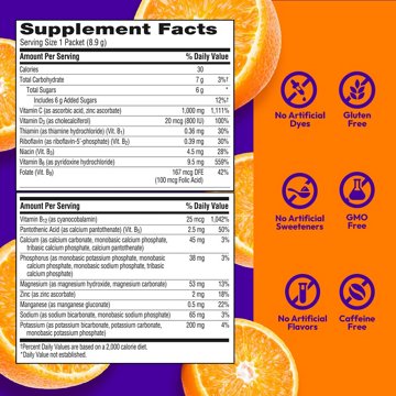 Emergen-C 1000mg Vitamin C Powder for Daily Immune Support Caffeine Free Vitamin C Supplements with Zinc and Manganese, B Vitamins and Electrolytes, Super Orange Flavor