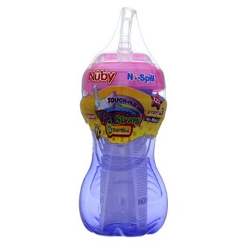 Nuby No Spill Flexi Straw 10 oz Cup, Assorted Colors