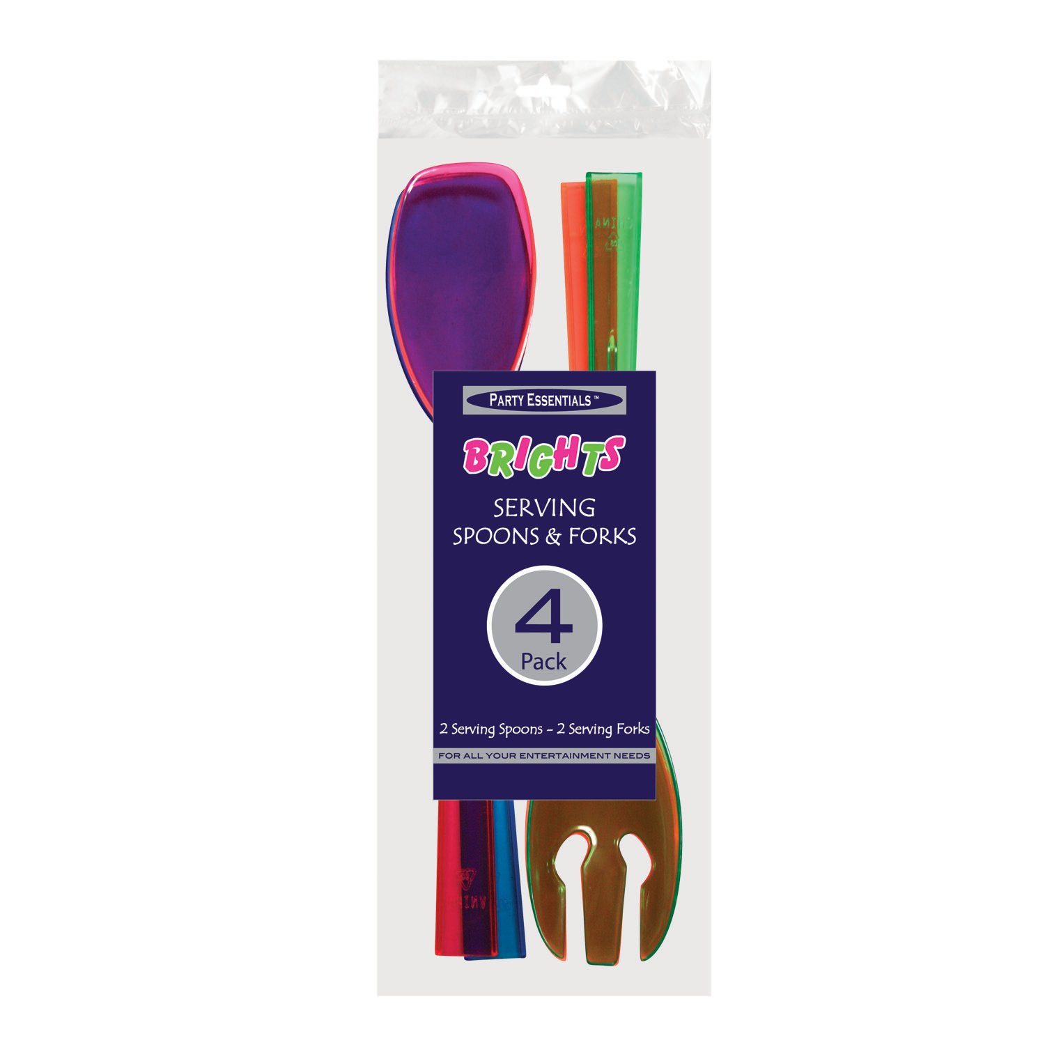 Party Essentials Plastic Serving Fork & Spoon Neon Colors Shop