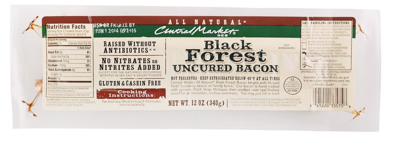 Central Market Natural Black Forest Uncured Bacon, 12 oz
