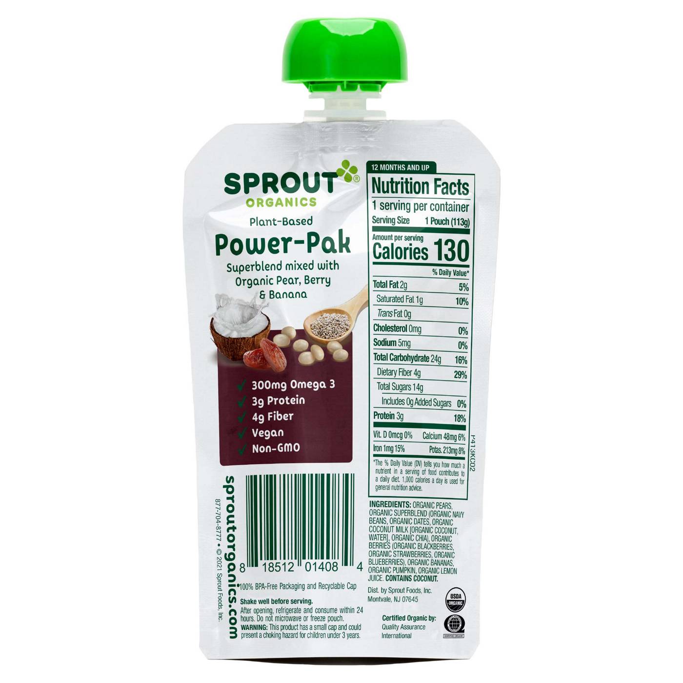 Sprout Organics Power-Pak Pouch - Superblend with Pear Berry & Banana; image 2 of 2