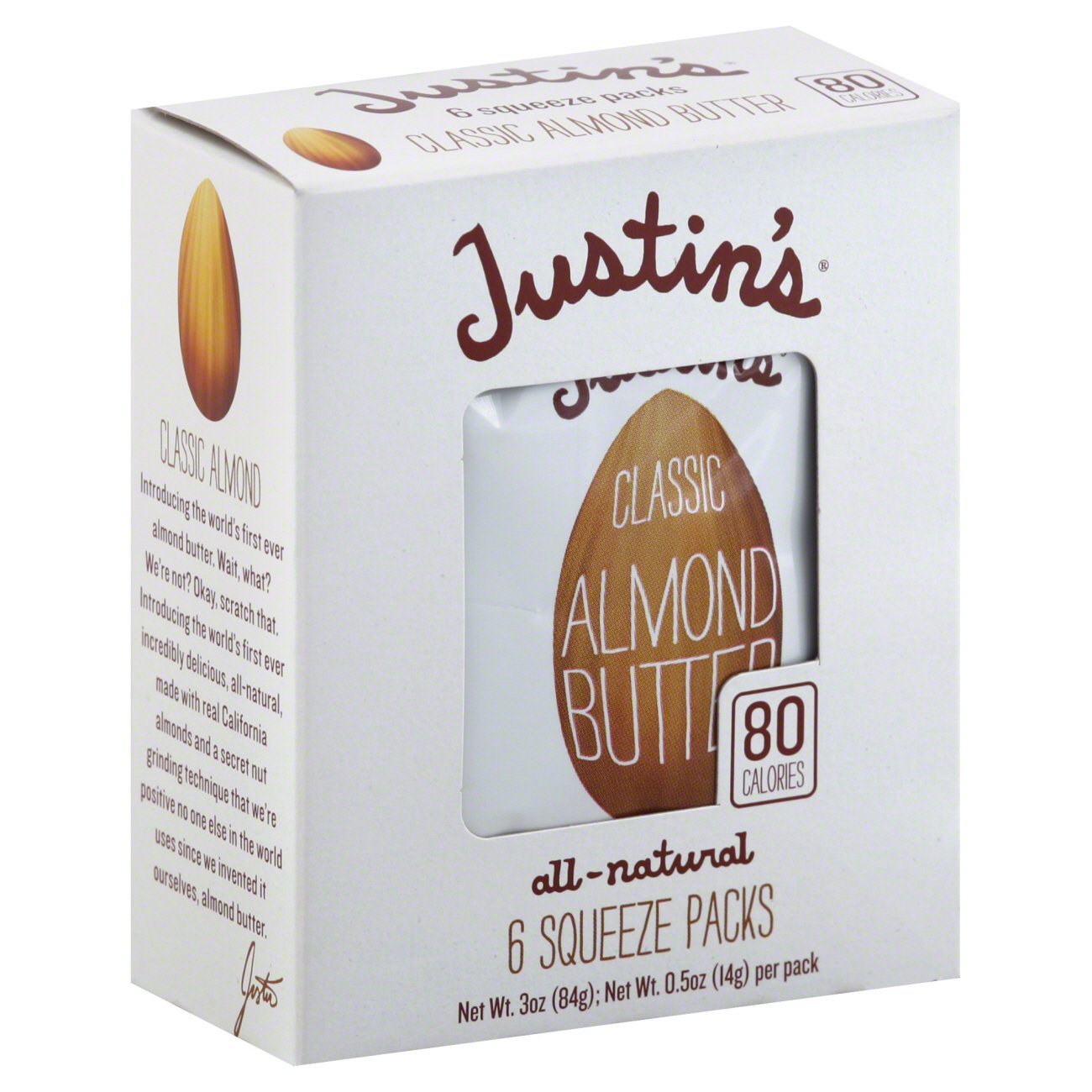 Justins All Natural Classic Almond Butter 80 Calorie Squeeze Packs - Shop  Justins All Natural Classic Almond Butter 80 Calorie Squeeze Packs - Shop  Justins All Natural Classic Almond Butter 80 Calorie