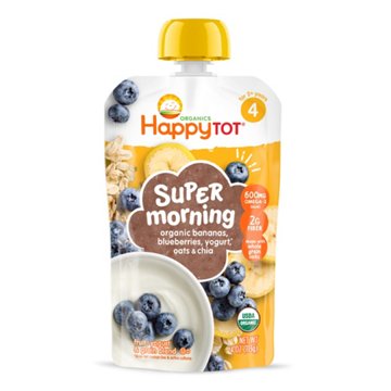 Happy Tot Stage 4 Organic Bananas Blueberries Yogurt & Oats + Super, 4 oz