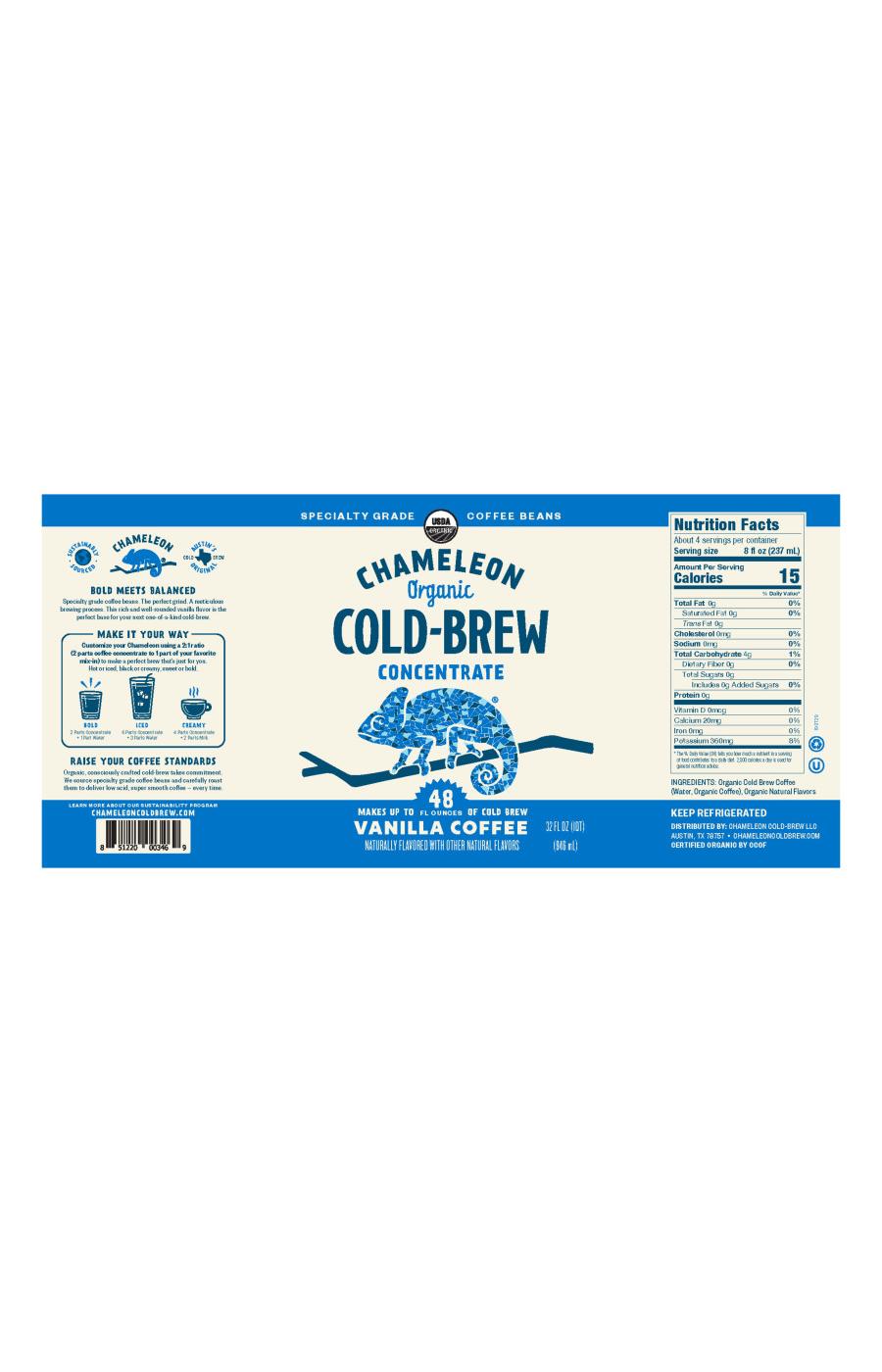 Chameleon Organic Vanilla Flavored Cold Brew Coffee Concentrate; image 4 of 8