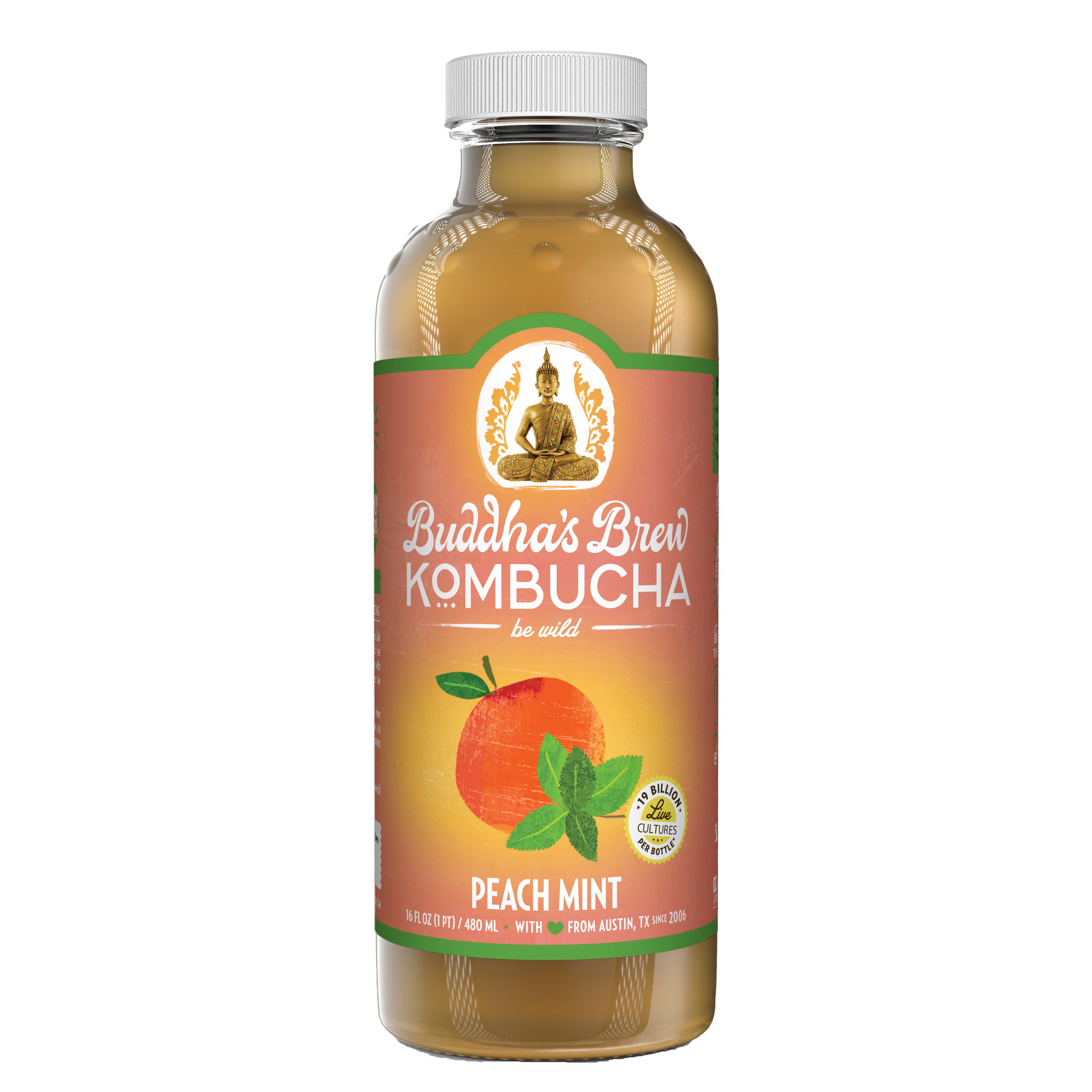 Buddha's Brew Peach Mint Kombucha Shop Tea at HEB