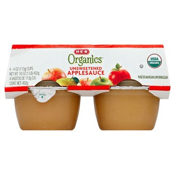 H-E-B Organics Unsweetened Applesauce Cups, 4 pk