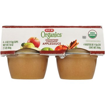 H-E-B Organics Cinnamon Applesauce Cups, 4 ct