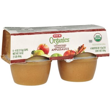 H-E-B Organics Cinnamon Applesauce Cups, 4 ct