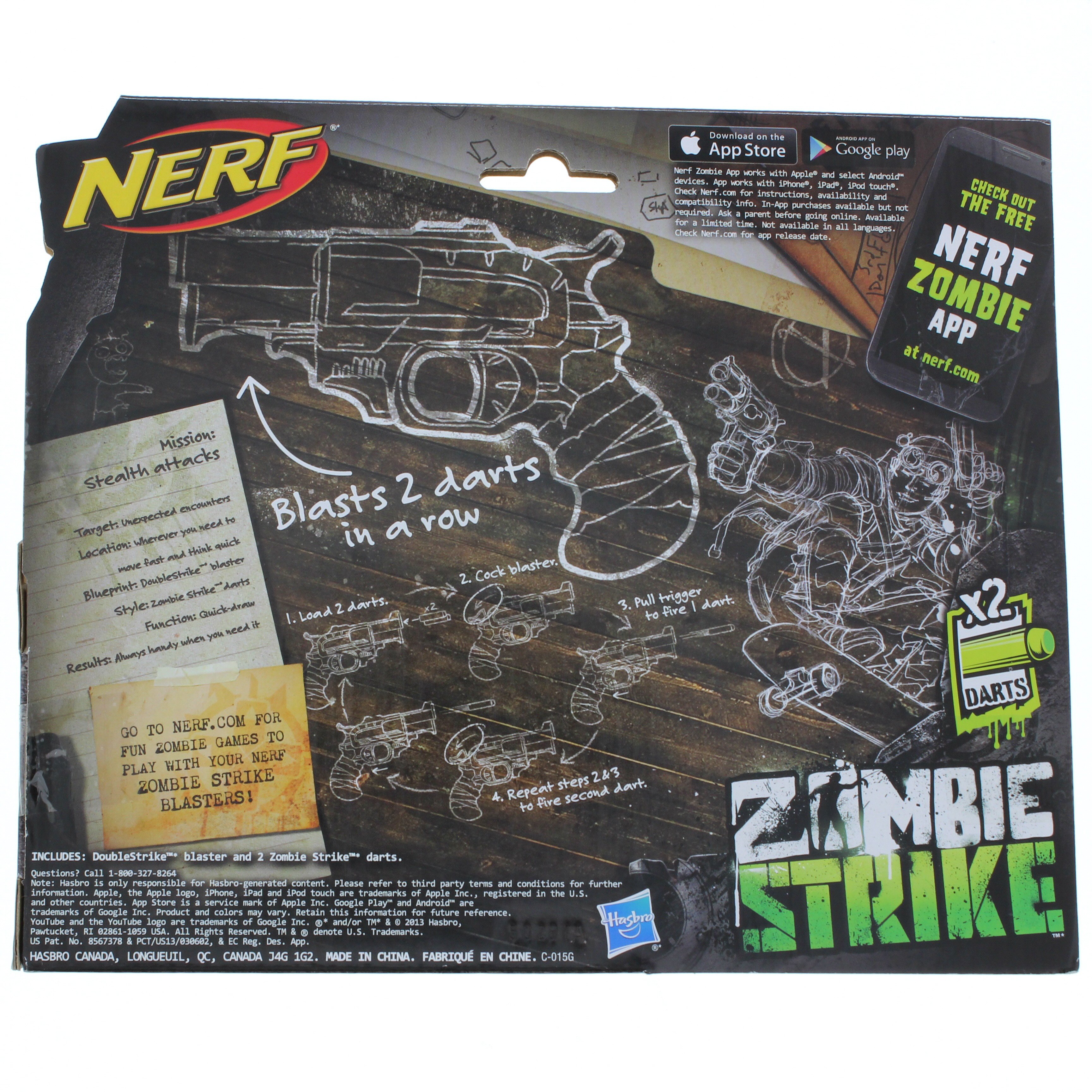 Nerf MicroShots DoubleStrike Zombie Strike Kids Toy Blaster with 2 Darts 