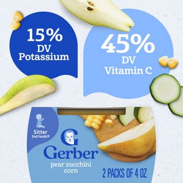 Gerber Stage 2 Baby Food - Pear Zucchini & Corn, 4 oz Tubs