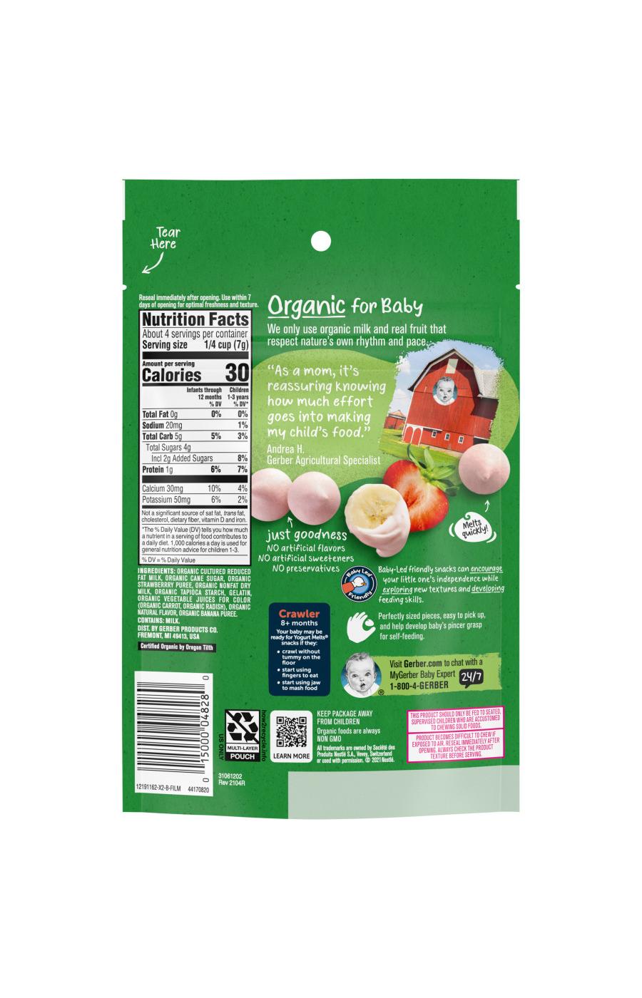 Gerber Organic for Baby Yogurt Melts Banana & Strawberry Shop