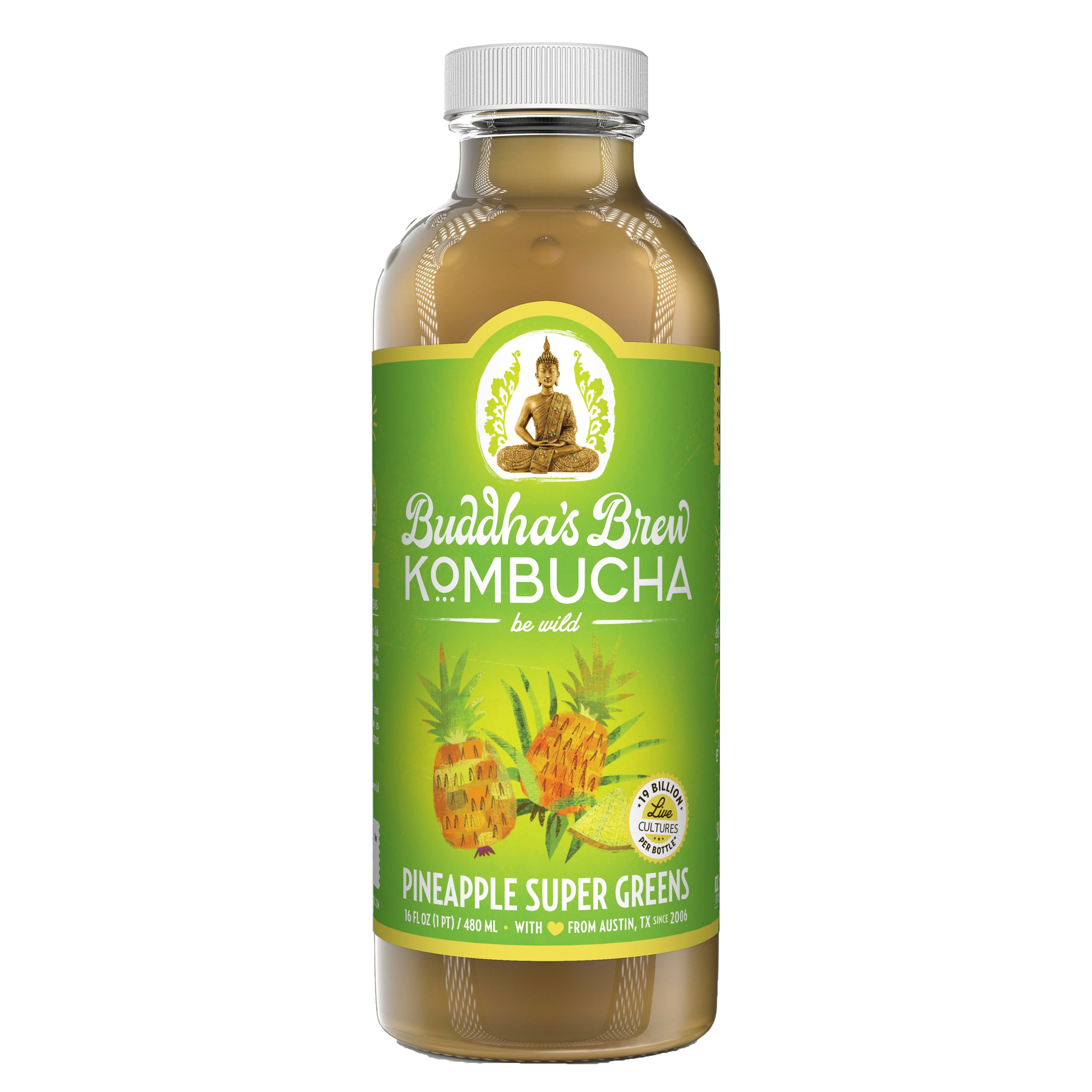 Buddha's Brew Pineapple Super Greens Kombucha Shop Tea at HEB