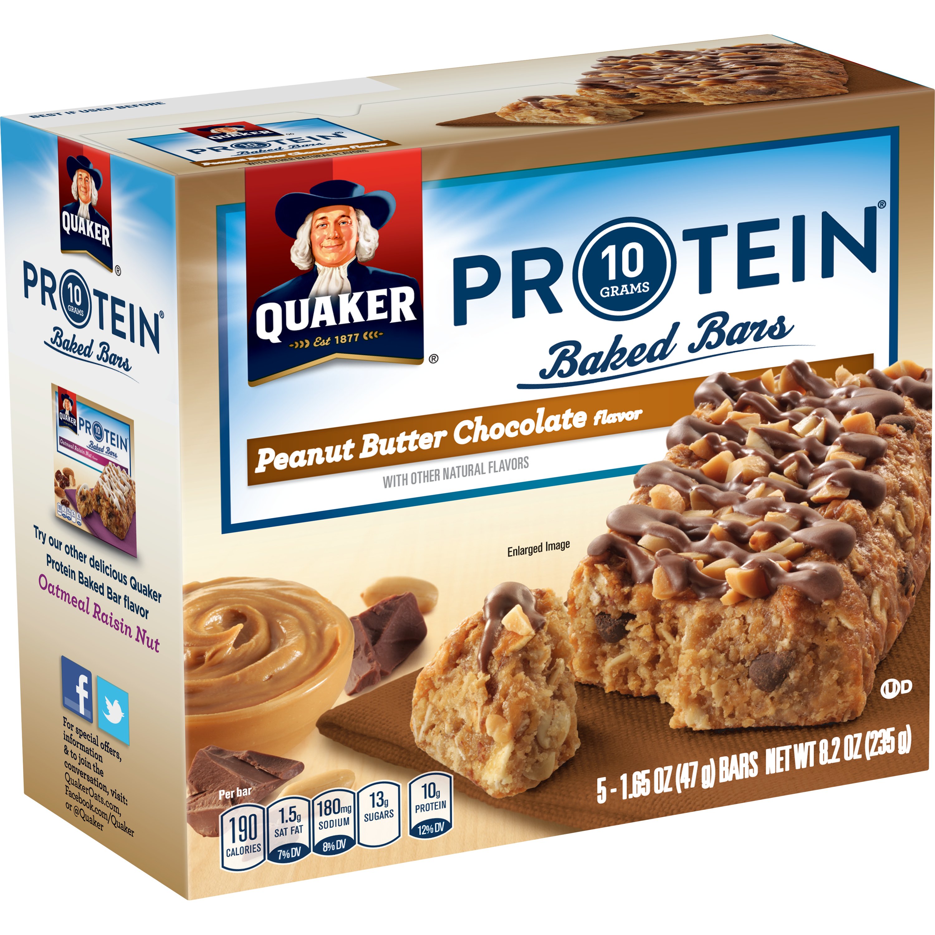 Quaker Protein Peanut Butter Chocolate Baked Bars - Shop Granola ...