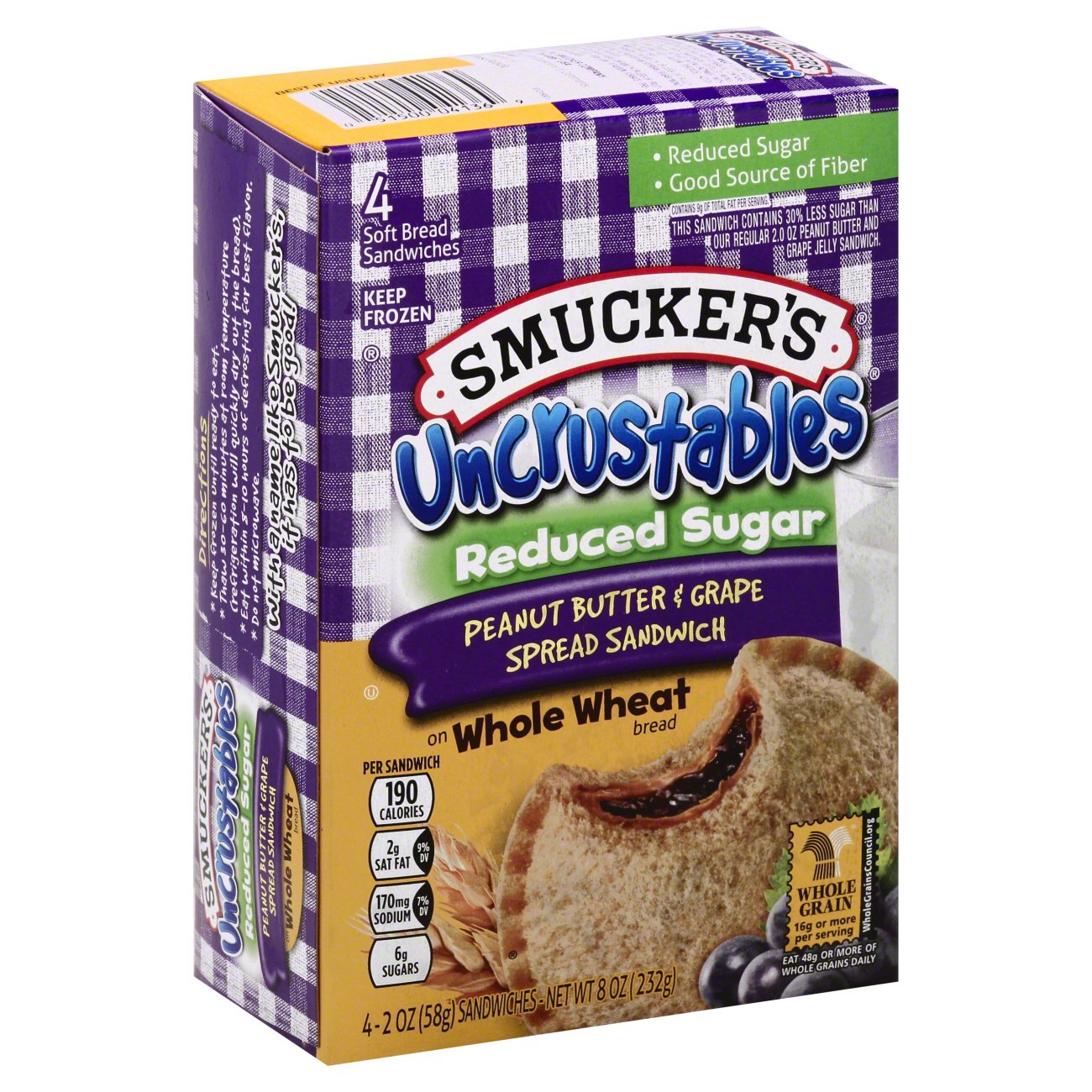 Smucker S Uncrustables Reduced Sugar Whole Wheat Peanut Butter Grape Spread Sandwiches Shop Sandwiches At H E B