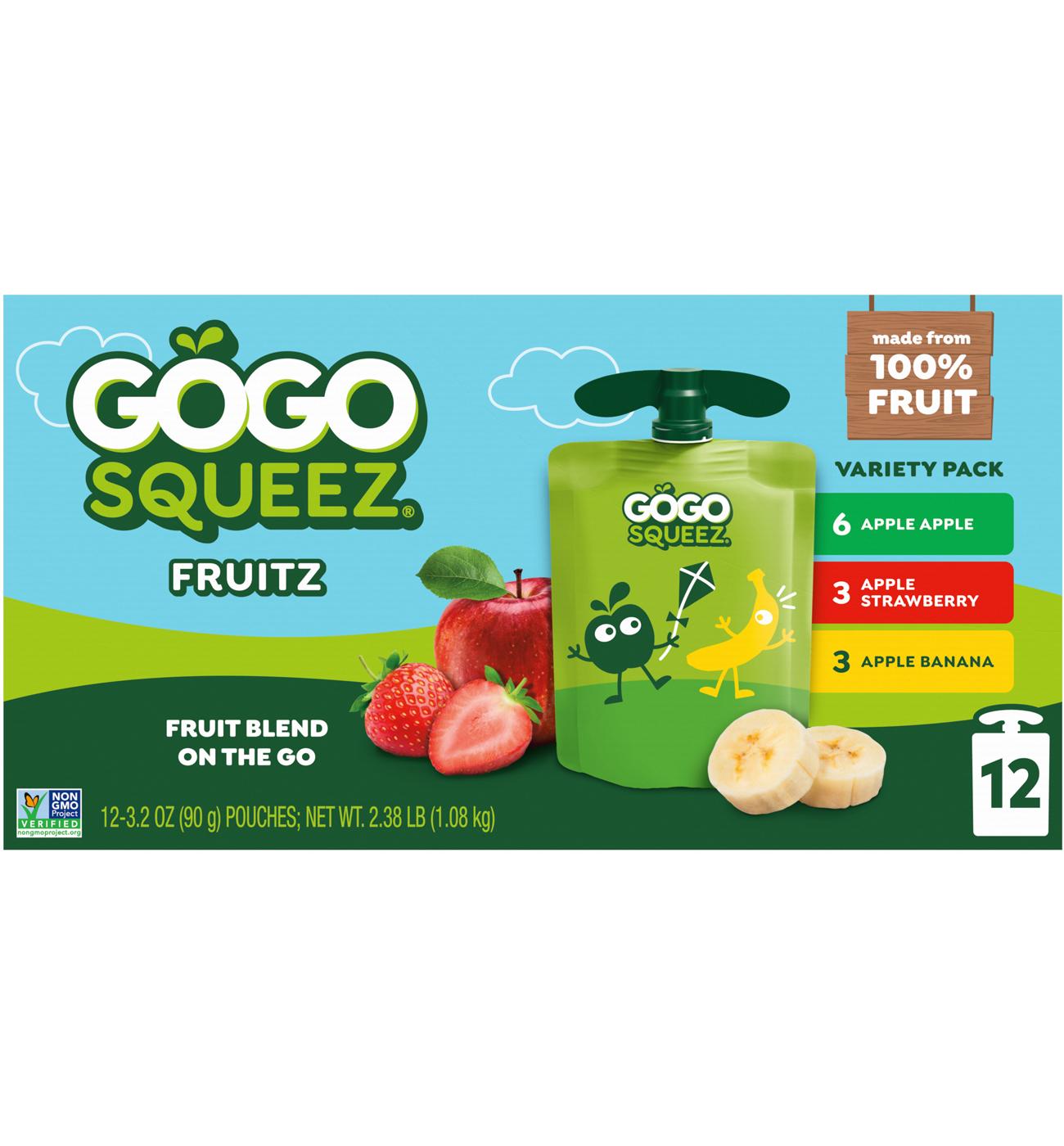 GoGo squeeZ No Sugar Added Apple Banana Strawberry Applesauce Variety Pouches; image 1 of 9
