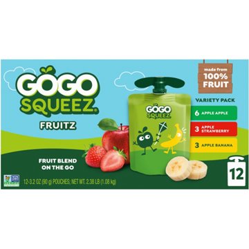 GoGo squeeZ No Sugar Added Apple Banana Strawberry Applesauce Variety Pouches, 12 ct