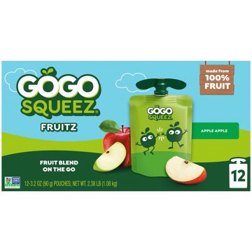 GoGo squeeZ No Sugar Added Apple Applesauce & Fruit Puree Pouches, 12 ct