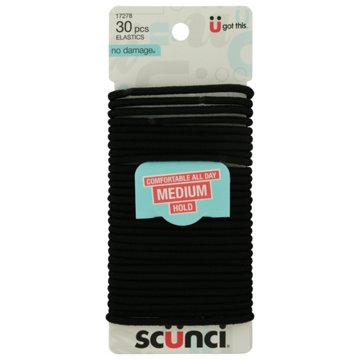 Scunci No Damage Black Elastics, 30 ct